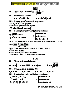Đề kiểm tra Học kỳ I môn Toán Lớp 10 - Năm học 2011-2012